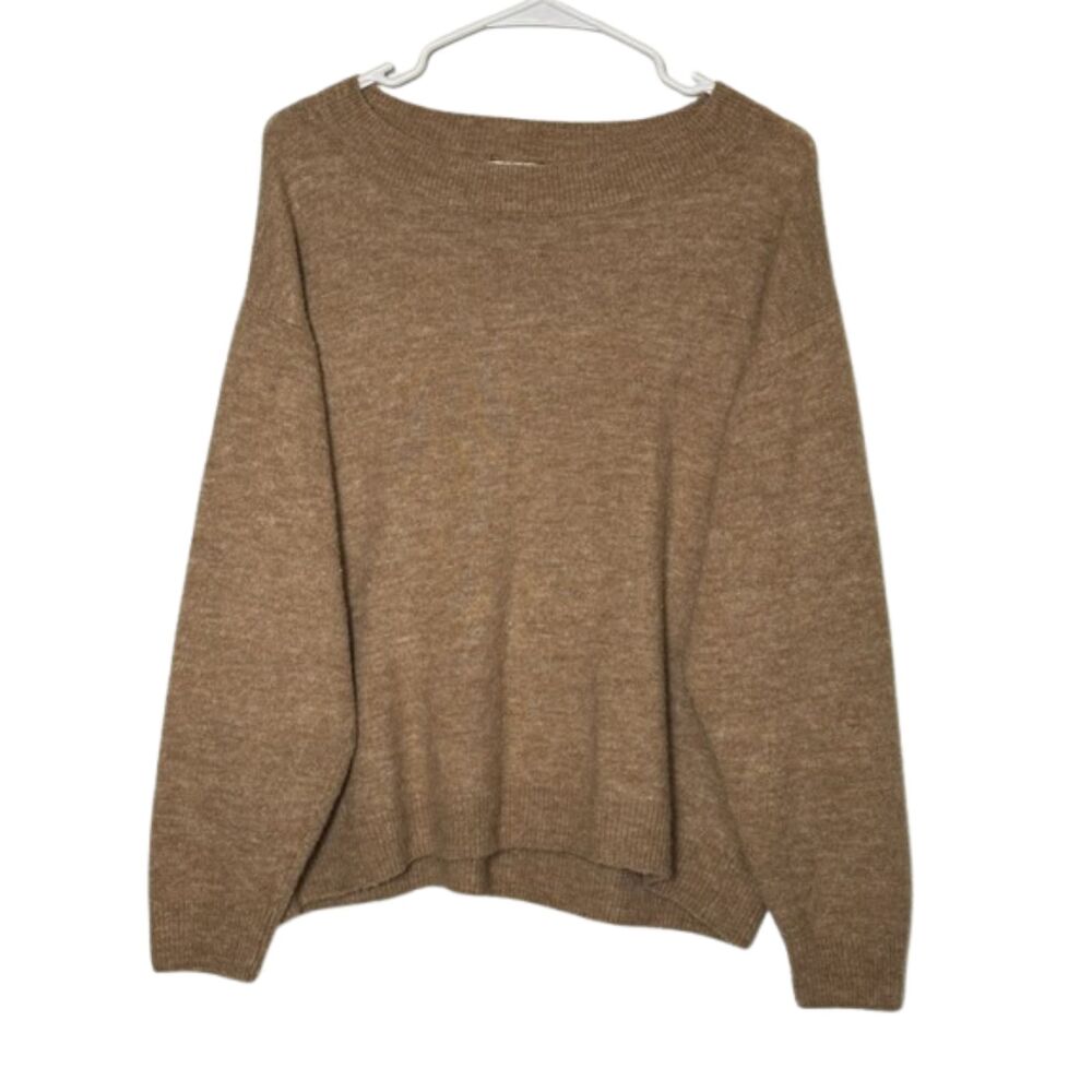 Woolen Bloom Wool Blend Knit Sweater Womens Large Boatneck Quiet Luxury Brown